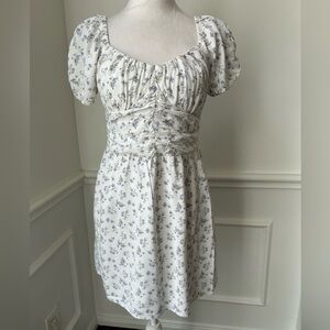 Hollister White and Purple Floral Mini Milkmaid Dress, Size Medium